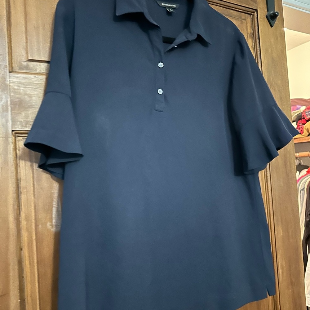 Banana Republic Navy Blue Ruffle Sleeve Top